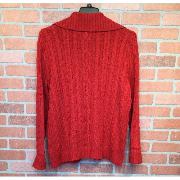 Ralph Lauren Red Cable Knit Sweater Full Zip Cardigan Womens 2X Old Money Preppy - Picture 3 of 10